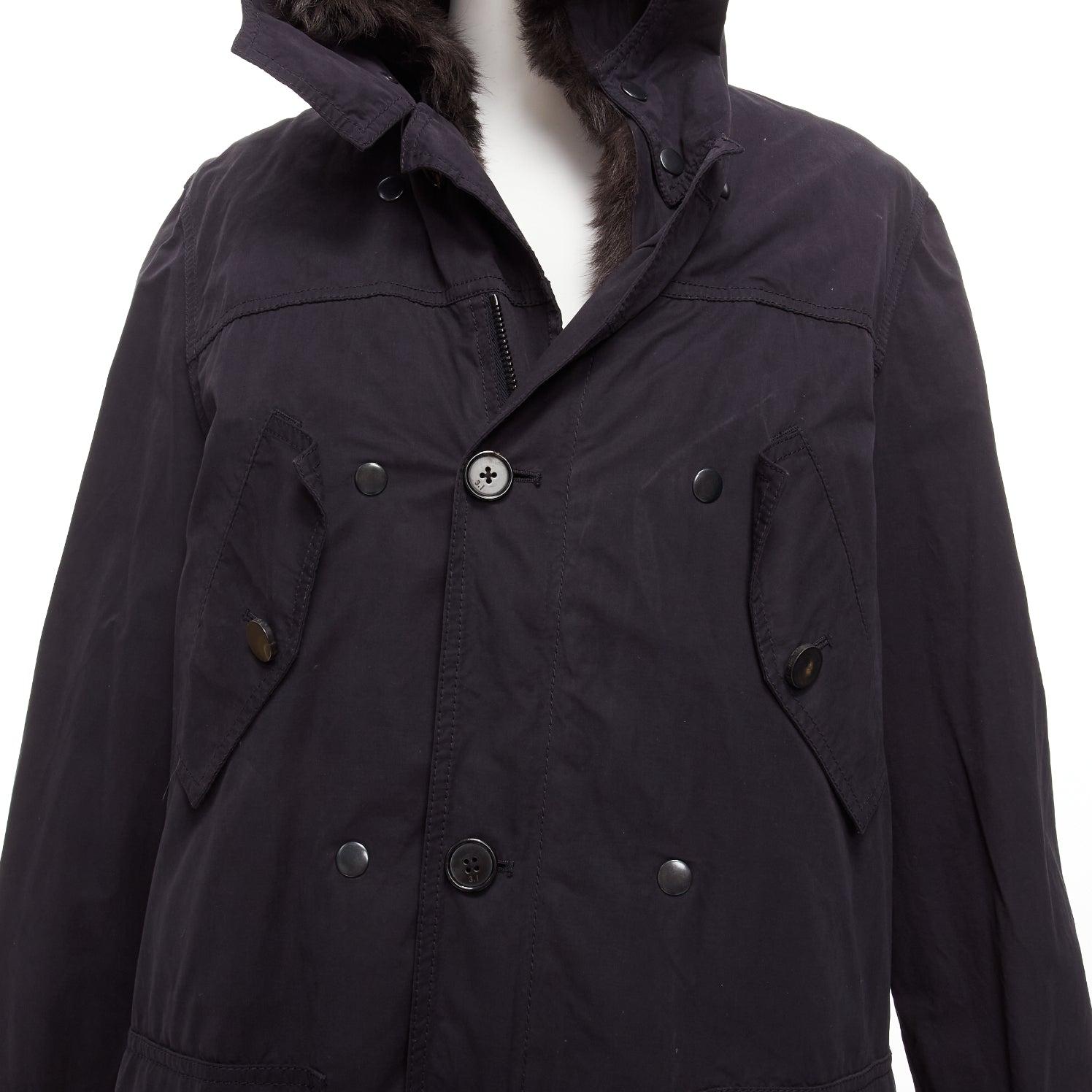 3.1 PHILLIP LIM black cotton brown full sheep fur lined parka coat XS For Sale 3
