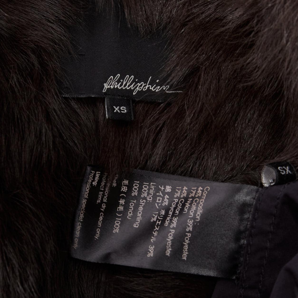 3.1 PHILLIP LIM black cotton brown full sheep fur lined parka coat XS For Sale 4