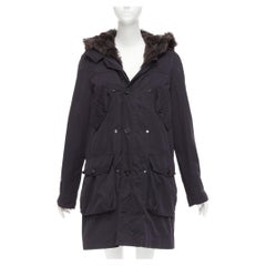 3.1 PHILLIP LIM black cotton brown full sheep fur lined parka coat XS