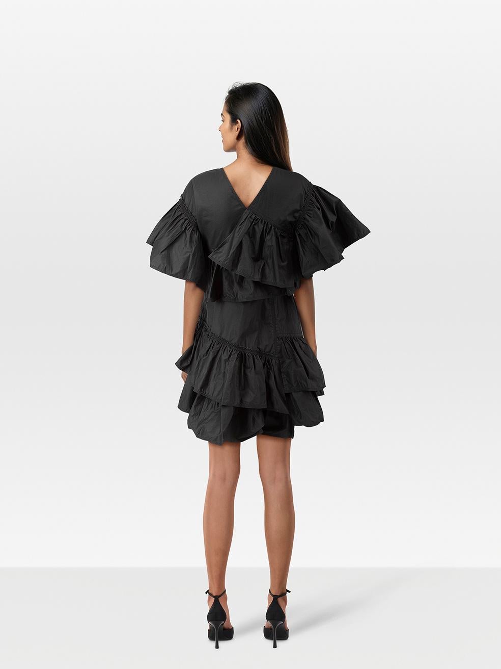CONDITION is Never worn, with tags. No visible wear to the dress is evident on this new 3.1 Phillip Lim designer resale item.
 
 Details
 
 
 Black
 
 Cotton
 
 Dress
 
 Asymmetric hem
 
 Mini length
 
 Flared tier detail
 
 Short sleeves
 
 Side