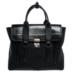 3.1 Phillip Lim Black Leather and Glitter Medium Pashli Satchel