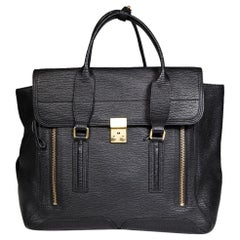 3.1 Phillip Lim Black Leather Pashli Zip Detailed Satchel