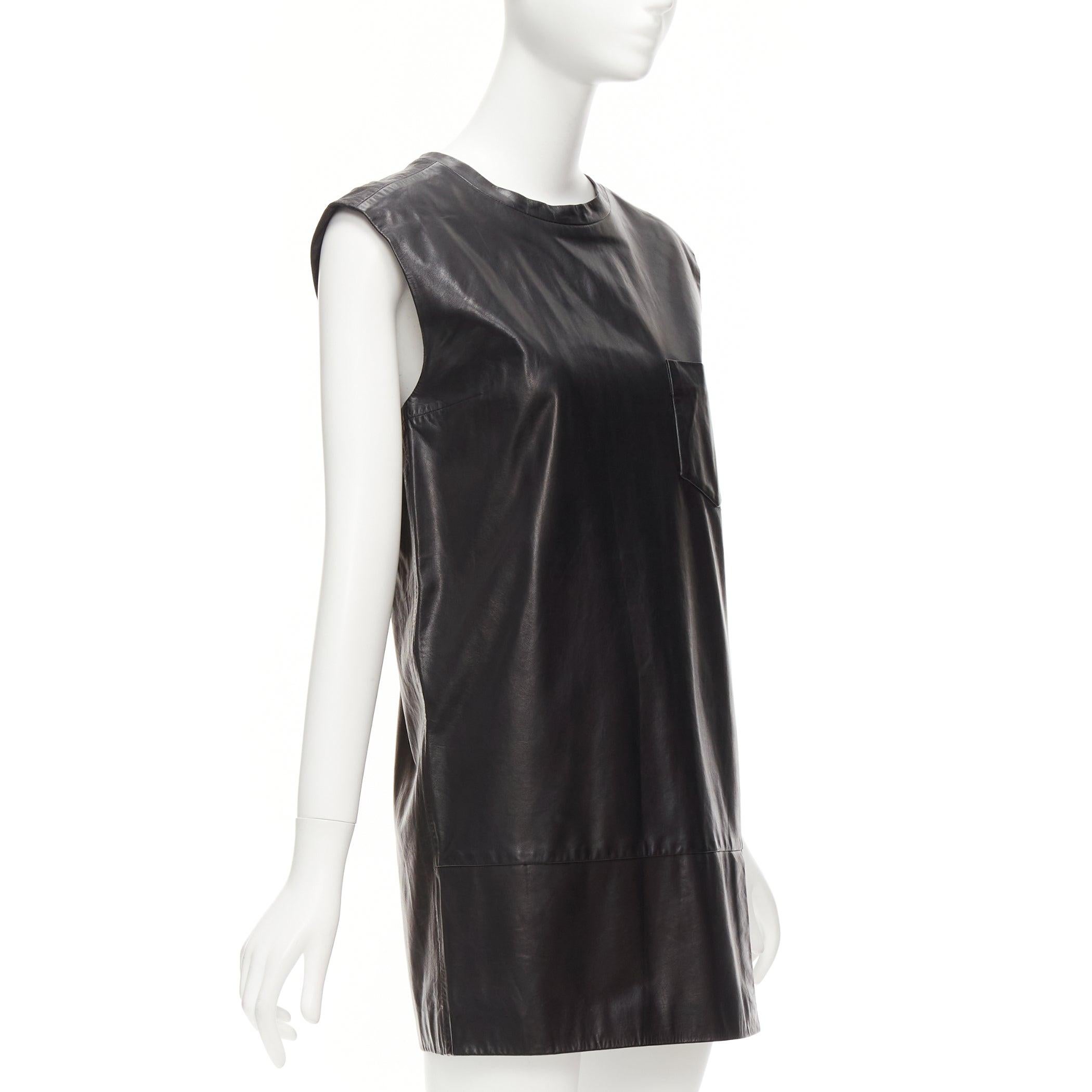 Black 3.1 PHILLIP LIM black leather pocketed slit lace up keyhole mini dress US2 S For Sale