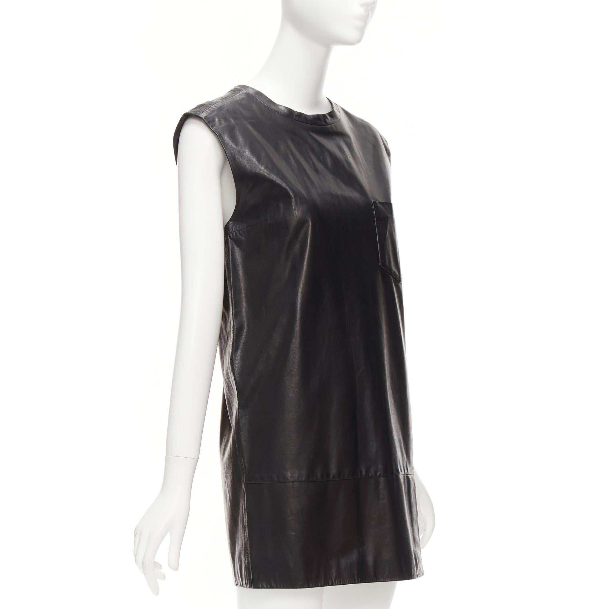 3.1 PHILLIP LIM black leather pocketed slit lace up keyhole mini dress US2 S In Good Condition For Sale In Hong Kong, NT