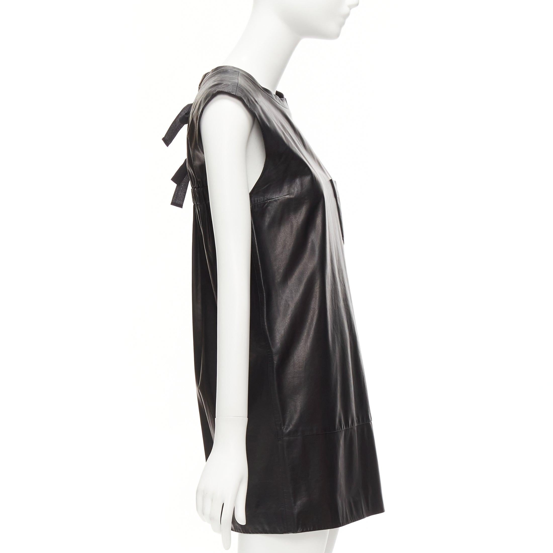 3.1 PHILLIP LIM black leather pocketed slit lace up keyhole mini dress US2 S In Good Condition For Sale In Hong Kong, NT