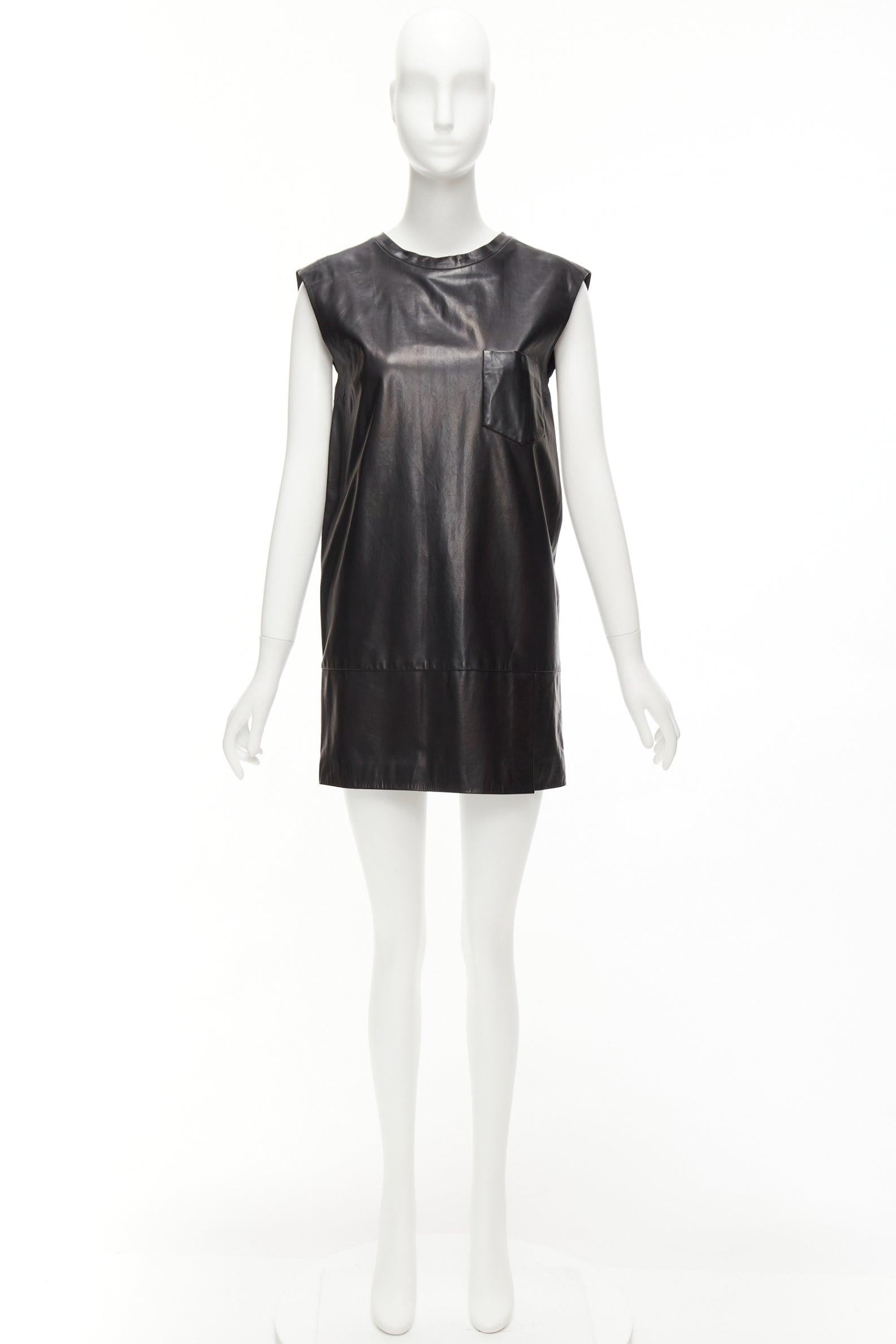 3.1 Phillip Lim Mini robe en cuir noir avec fente empochée et laçage en trou de serrure US2 S en vente 5