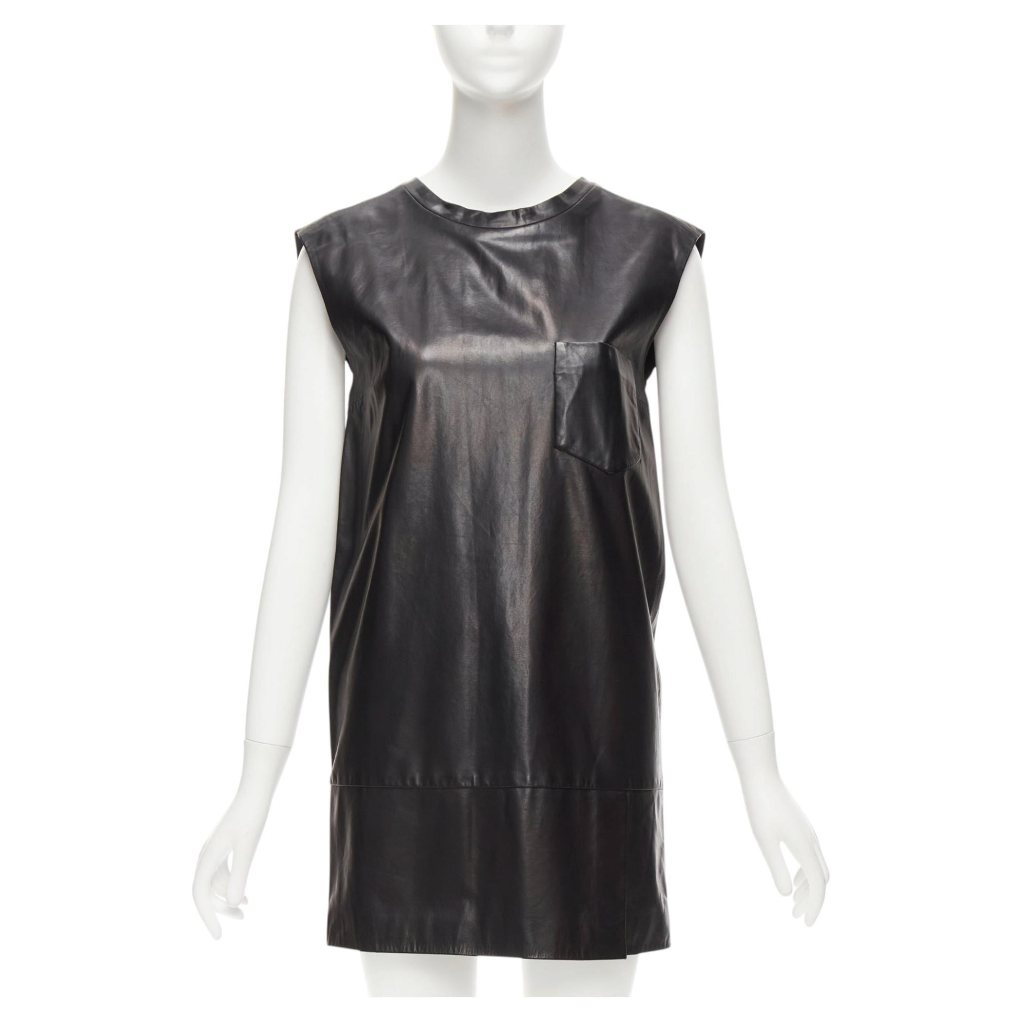 3.1 Phillip Lim nero in pelle con tasche e spacchi, mini abito con buco della serratura US2 S in vendita