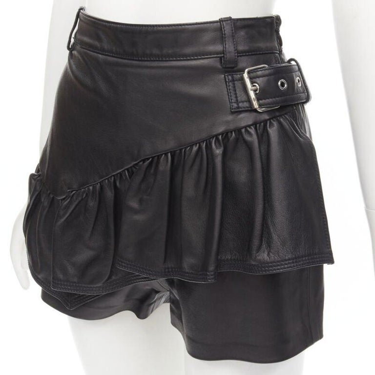 3.1 PHILLIP LIM black leather ruffle biker buckle high rise  display picture 3