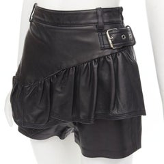 3.1 Phillip Lim, pantaloncini a vita alta con fibbie e volant in pelle nera US0 XS