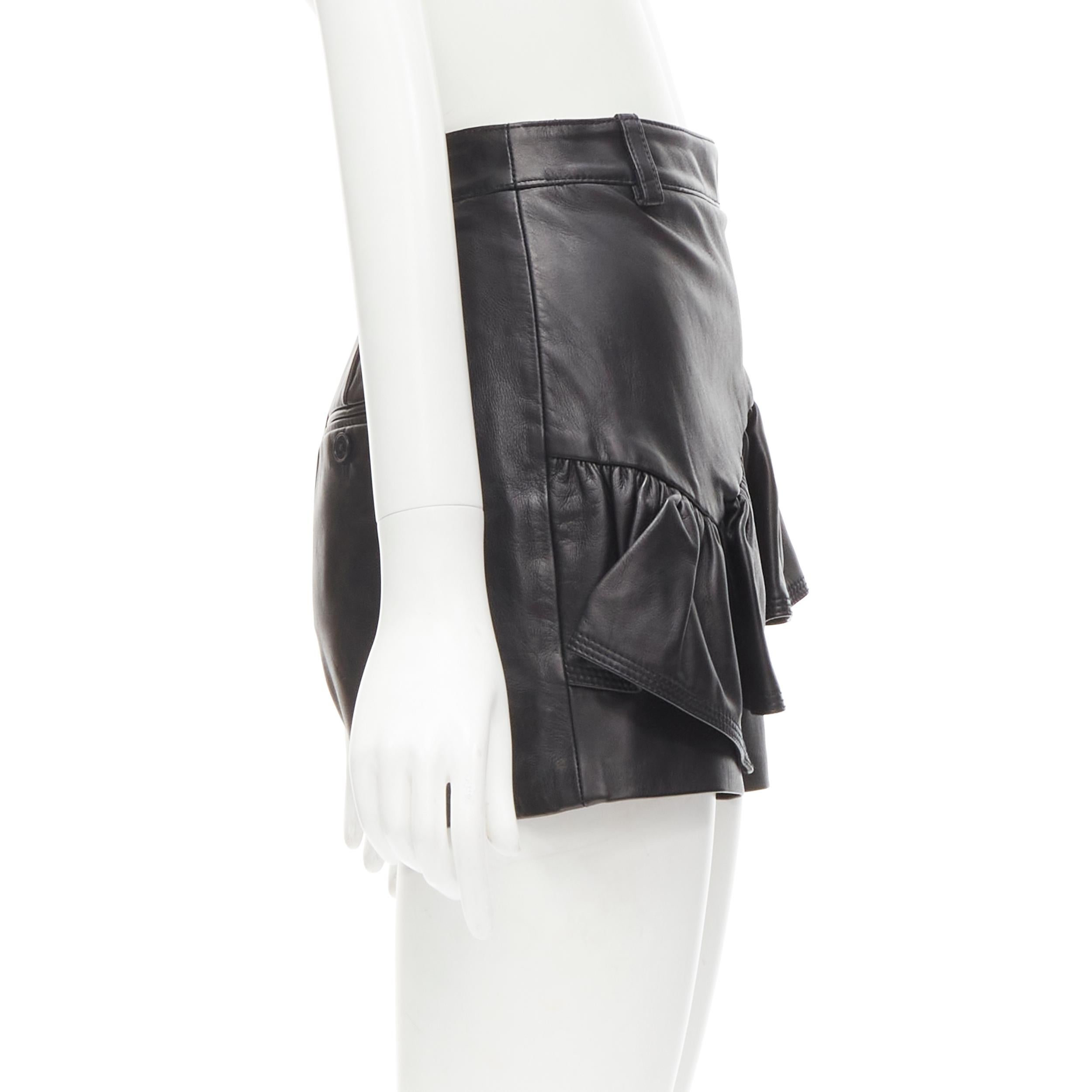 Black 3.1 PHILLIP LIM black leather ruffle biker buckle high rise shorts US0 XS For Sale