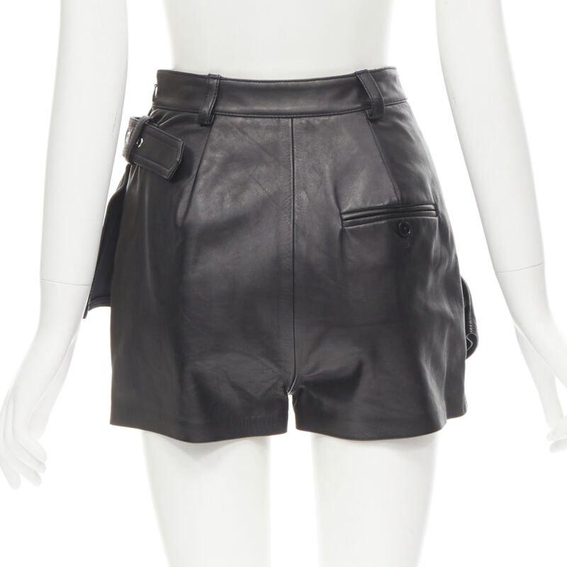 De las mujeres 3.1 PHILLIP LIM black leather ruffle biker buckle high rise shorts US0 XS en venta
