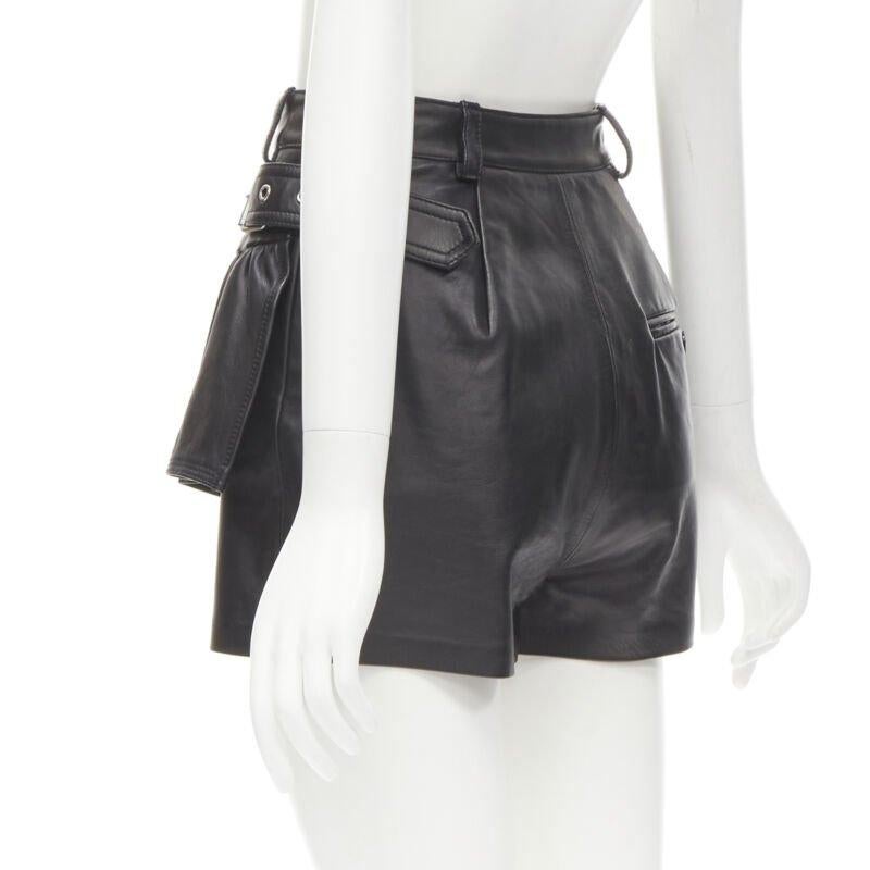 3.1 PHILLIP LIM black leather ruffle biker buckle high rise shorts US0 XS en venta 1