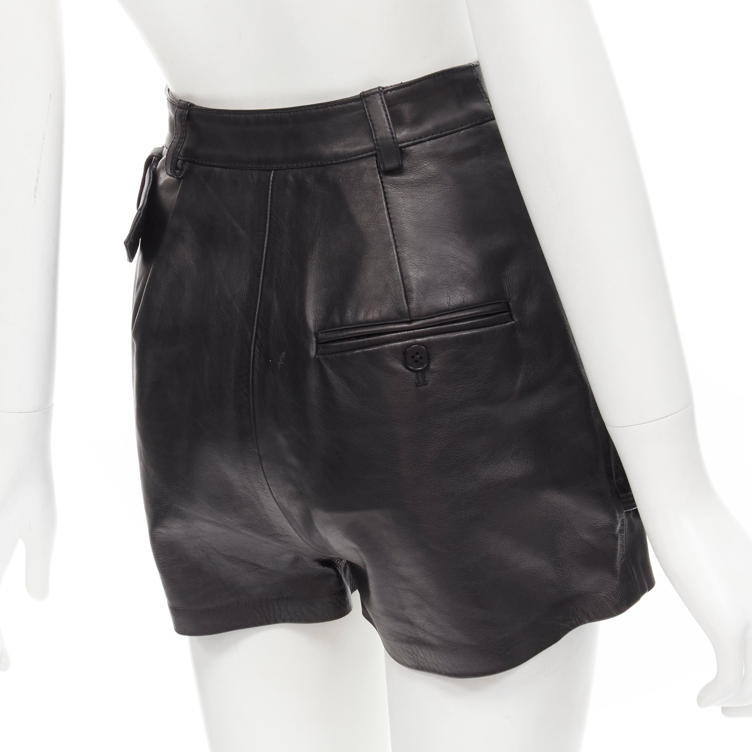 3.1 PHILLIP LIM black leather ruffle biker buckle high rise shorts US0 XS For Sale 1