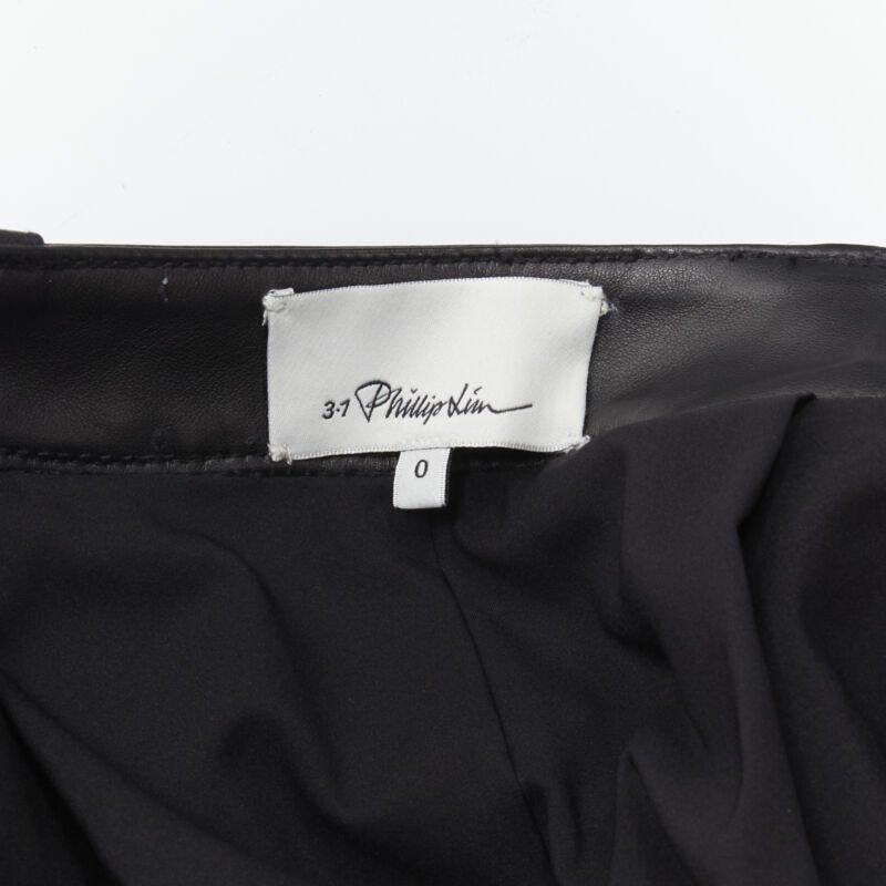 3.1 PHILLIP LIM black leather ruffle biker buckle high rise shorts US0 XS en venta 3