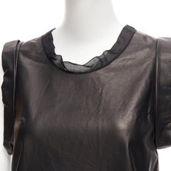 3.1 PHILLIP LIM black leather sheer silk trim folded sleeves tunic top US2 S