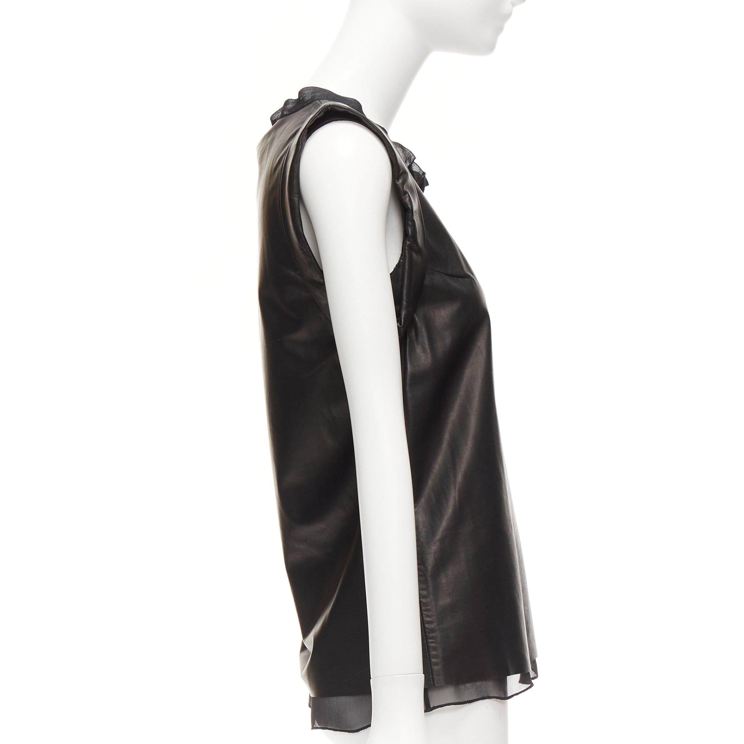 3.1 PHILLIP LIM black leather sheer silk trim folded sleeves tunic top US2 S In New Condition For Sale In Hong Kong, NT