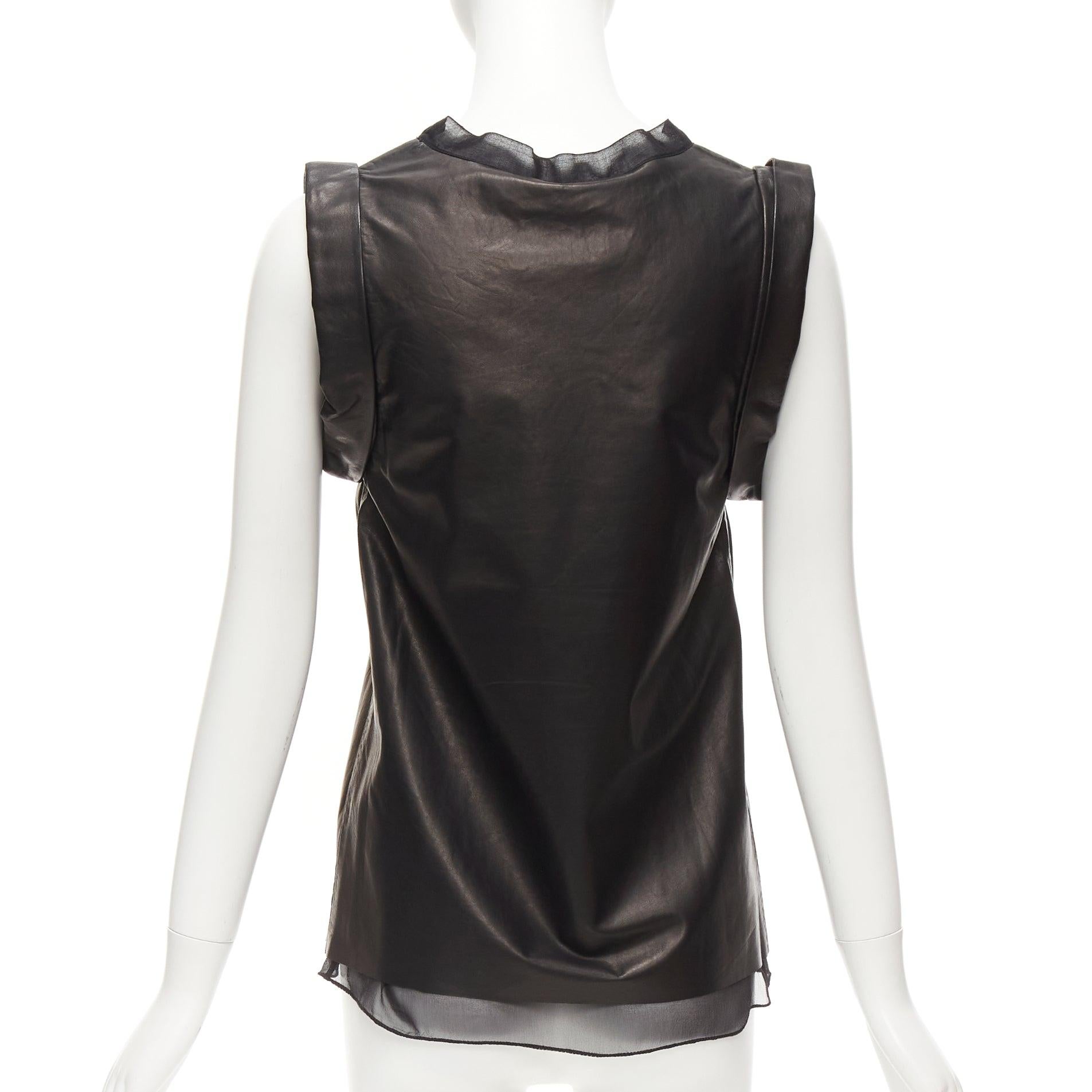 3.1 PHILLIP LIM black leather sheer silk trim folded sleeves tunic top US2 S For Sale 1
