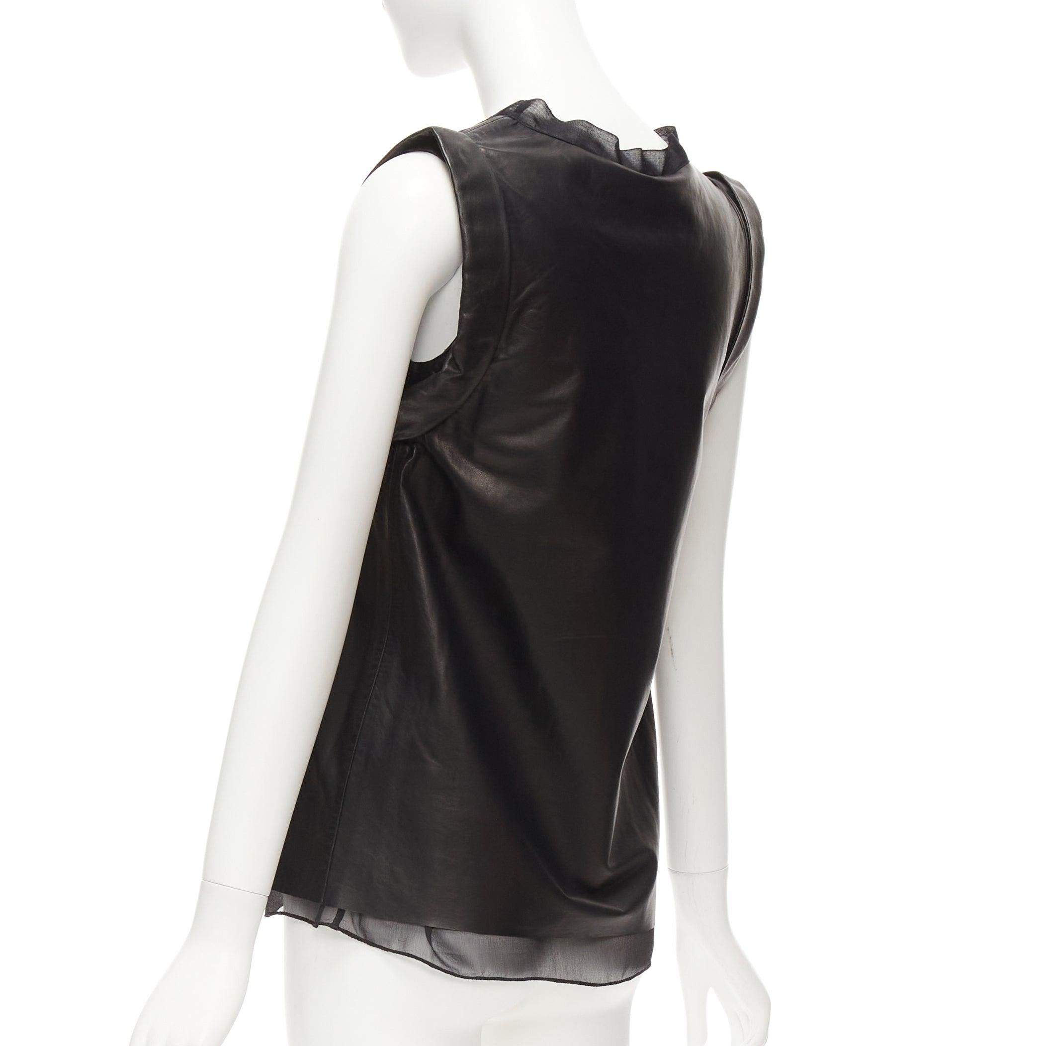 3.1 PHILLIP LIM black leather sheer silk trim folded sleeves tunic top US2 S For Sale 1