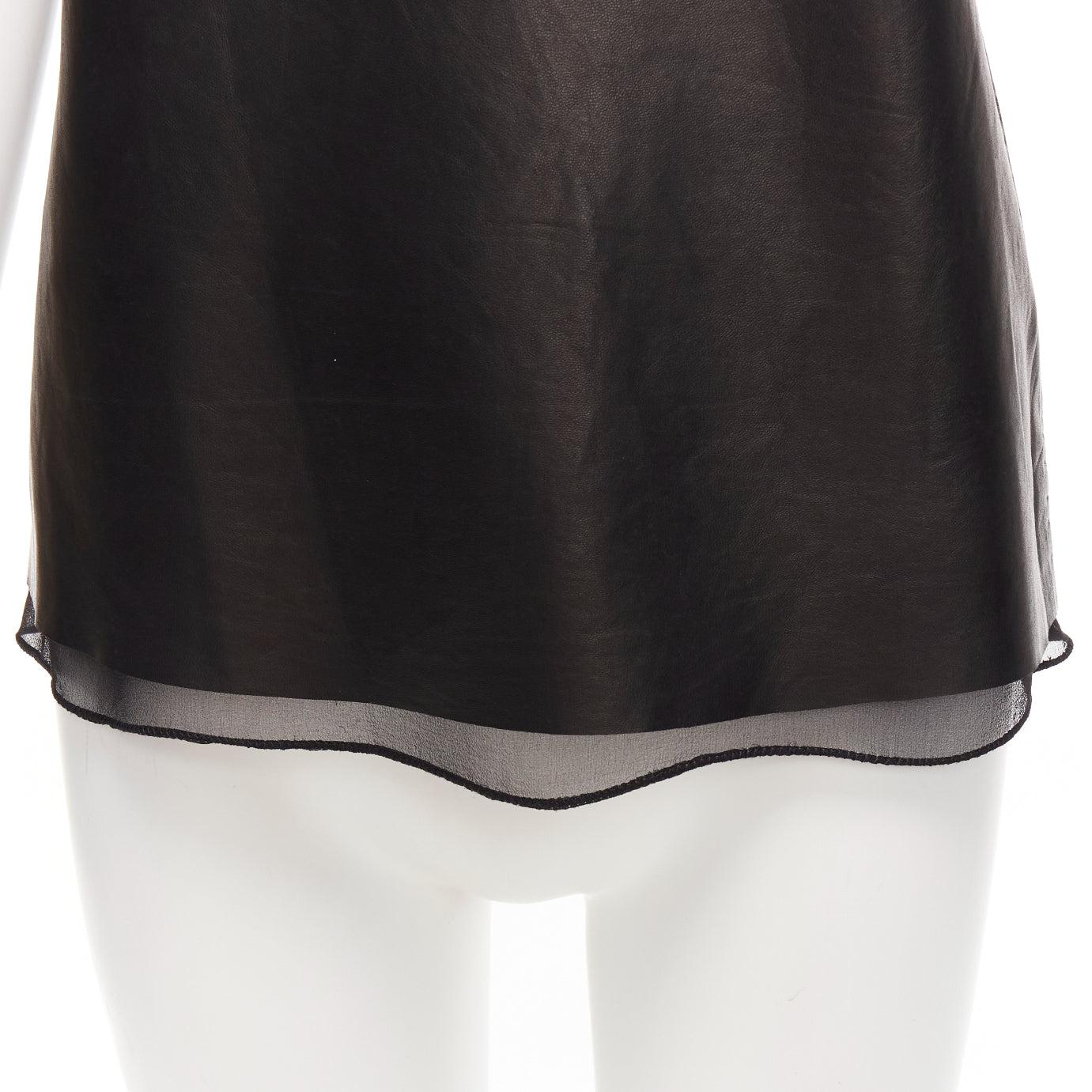 3.1 PHILLIP LIM black leather sheer silk trim folded sleeves tunic top US2 S For Sale 2