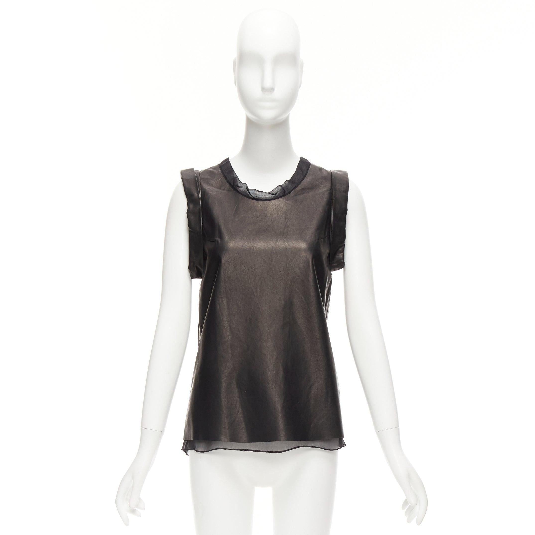 3.1 PHILLIP LIM black leather sheer silk trim folded sleeves tunic top US2 S For Sale 4