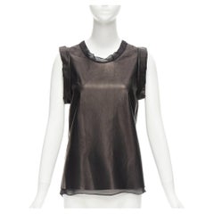 3.1 Phillip Lim nero, pelle, seta, maniche piegate, top a tunica US2 S