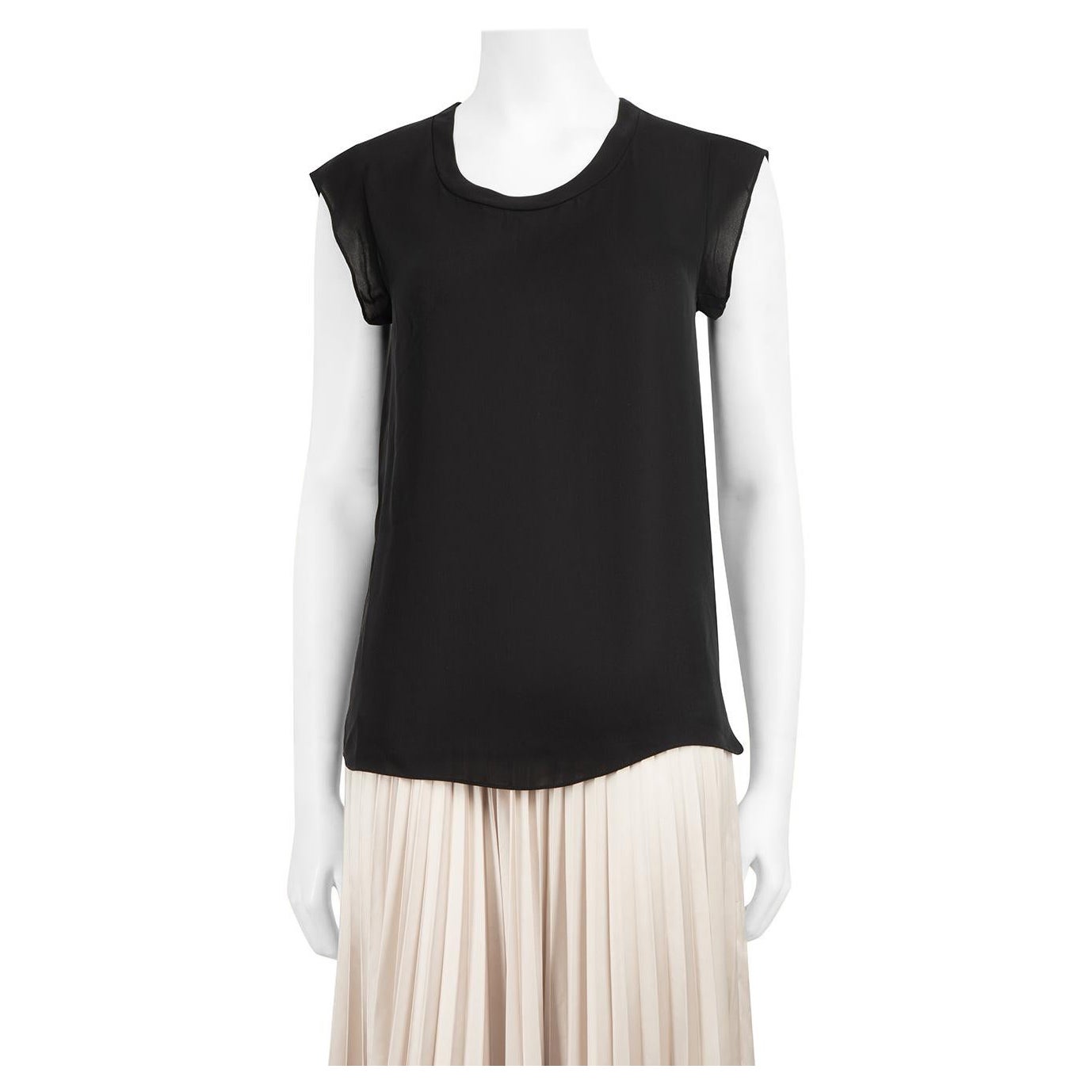 3.1 Phillip Lim Black Silk Crew Neck Sheer Top Size XXS