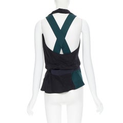3.1 PHILLIP LIM black silk emerald green obi belt cross open back draped vest S