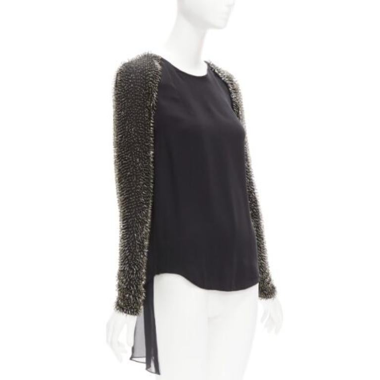 Black 3.1 PHILLIP LIM black spike bead embellished raglan sleeve top US2 S For Sale
