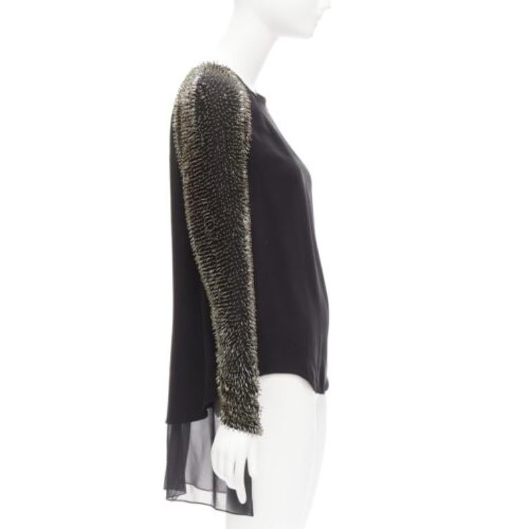 3.1 PHILLIP LIM black spike bead embellished raglan sleeve top US2 S In Good Condition For Sale In Hong Kong, NT