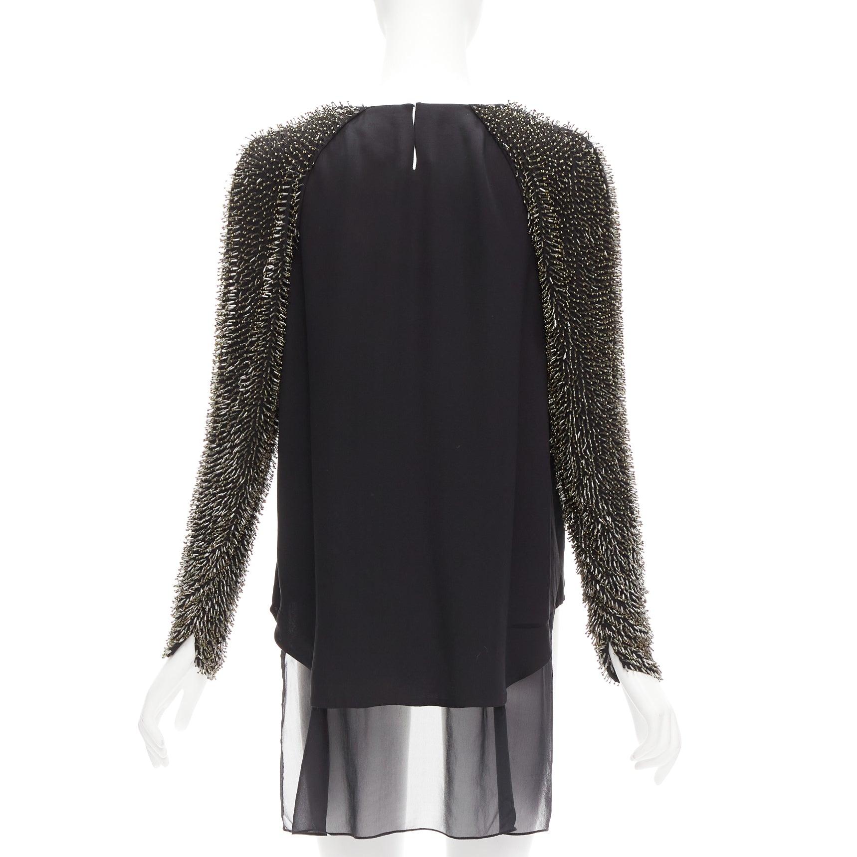 3.1 PHILLIP LIM black spike bead embellished raglan sleeve top US2 S In Good Condition For Sale In Hong Kong, NT