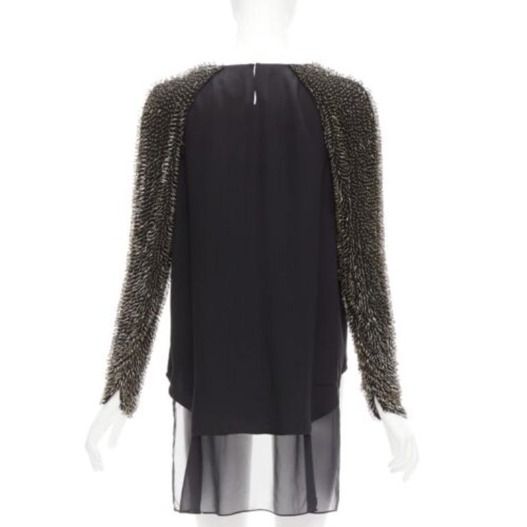 Women's 3.1 PHILLIP LIM black spike bead embellished raglan sleeve top US2 S For Sale