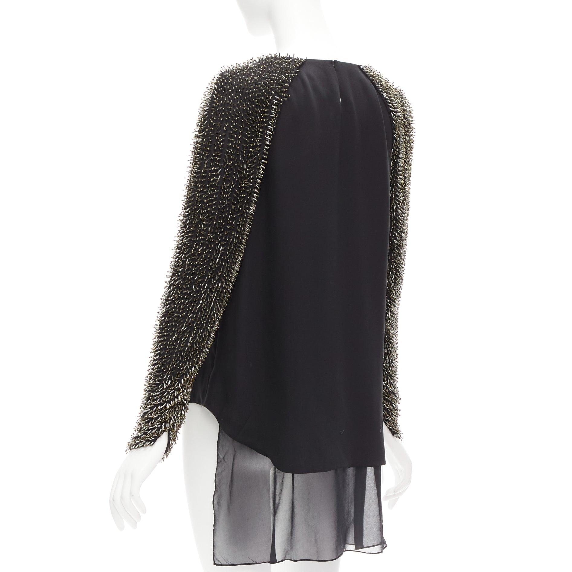Women's 3.1 PHILLIP LIM black spike bead embellished raglan sleeve top US2 S For Sale