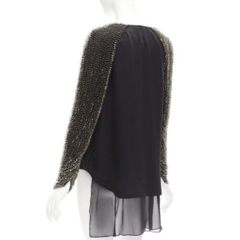 3.1 PHILLIP LIM black spike bead embellished raglan sleeve top US2 S For Sale 1
