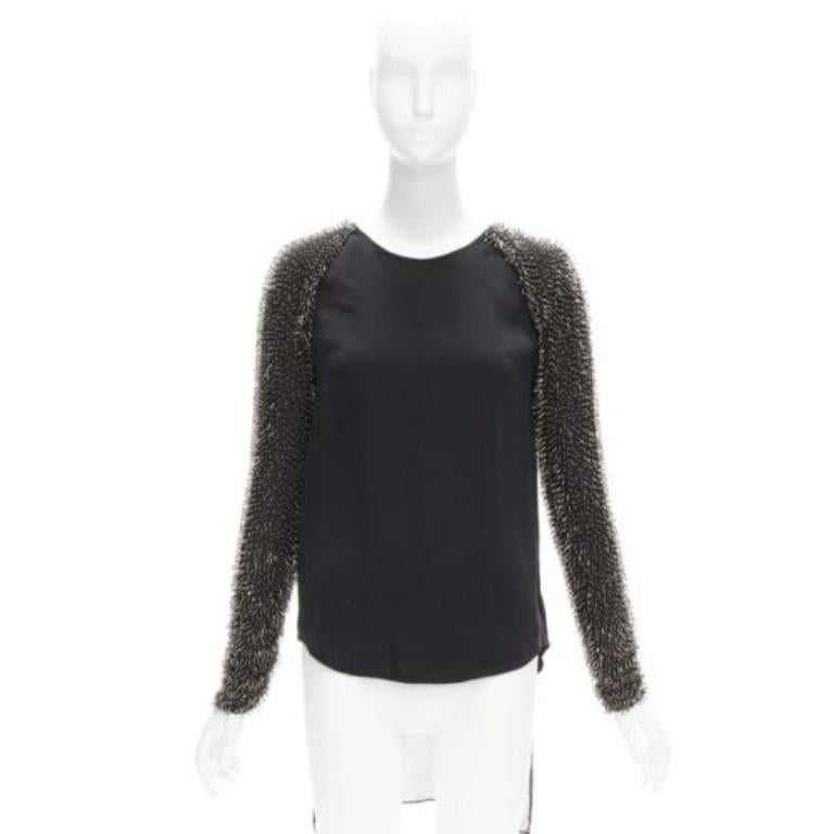 3.1 PHILLIP LIM black spike bead embellished raglan sleeve top US2 S For Sale 4