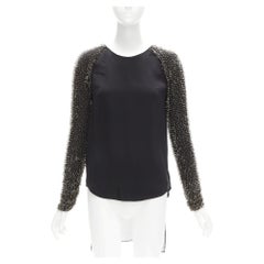 3.1 PHILLIP LIM black spike bead embellished raglan sleeve top US2 S