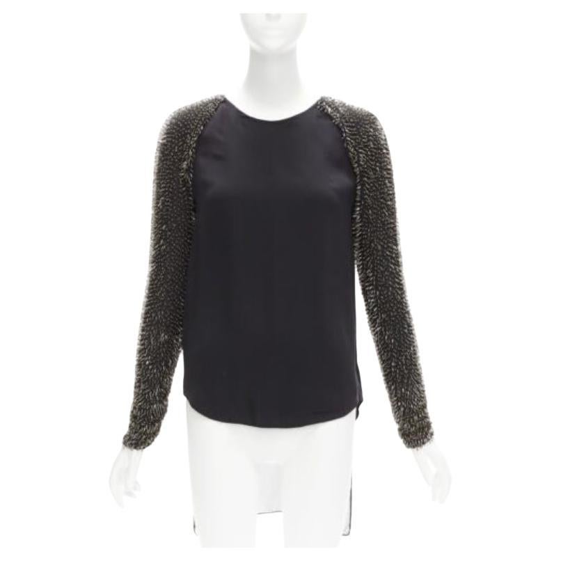 3.1 PHILLIP LIM black spike bead embellished raglan sleeve top US2 S For Sale