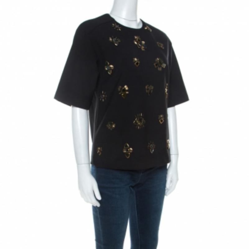 Nero 3.1 Phillip Lim - Top in crêpe elasticizzato nero impreziosito da perline S in vendita
