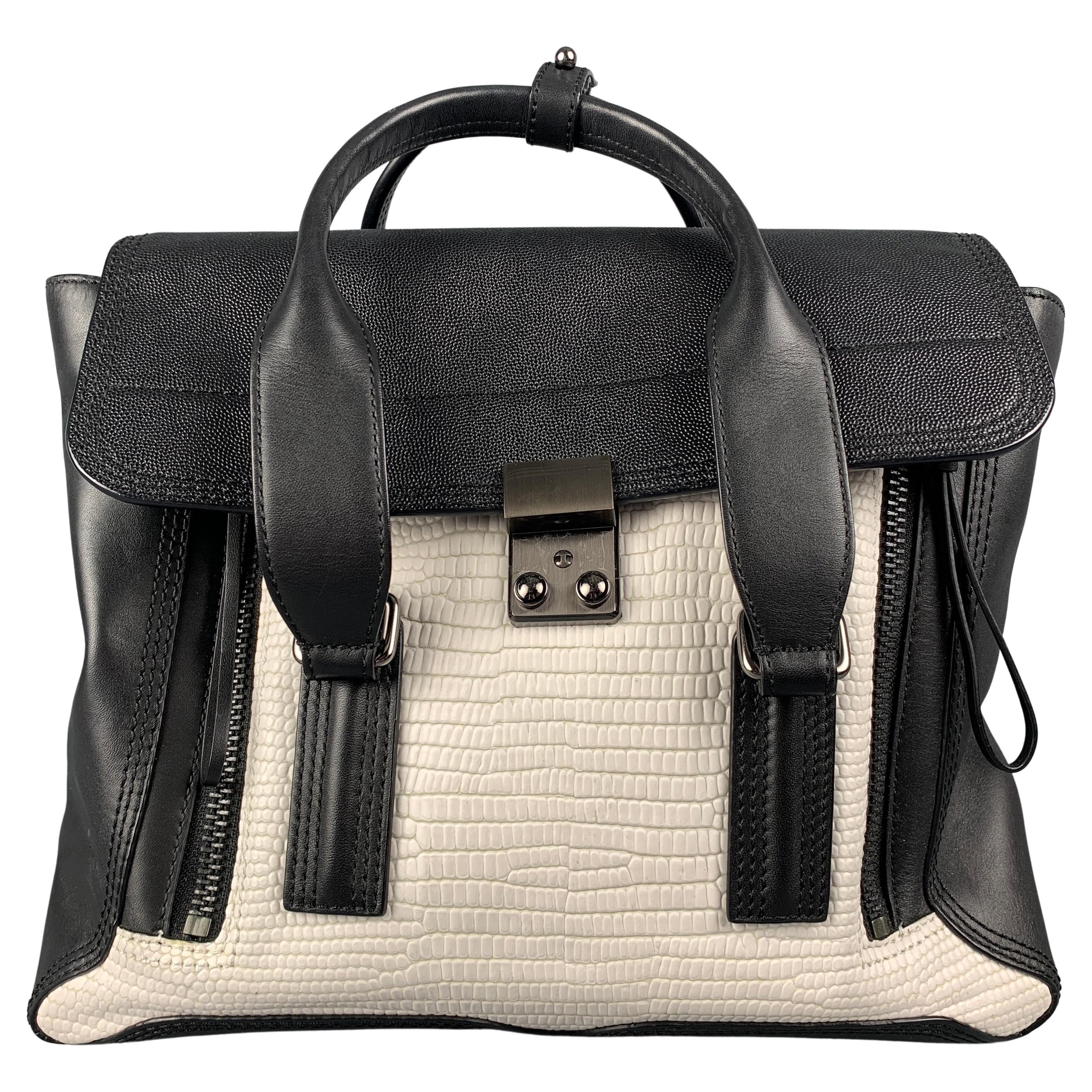 3.1 PHILLIP LIM Black and White Leather Cross Body Pashli Medium Satchel  For Sale at 1stDibs