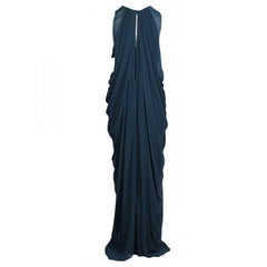 3.1 Phillip Lim Blue Chiffon Draped Cowl Detail Sleeveless Maxi Dress S