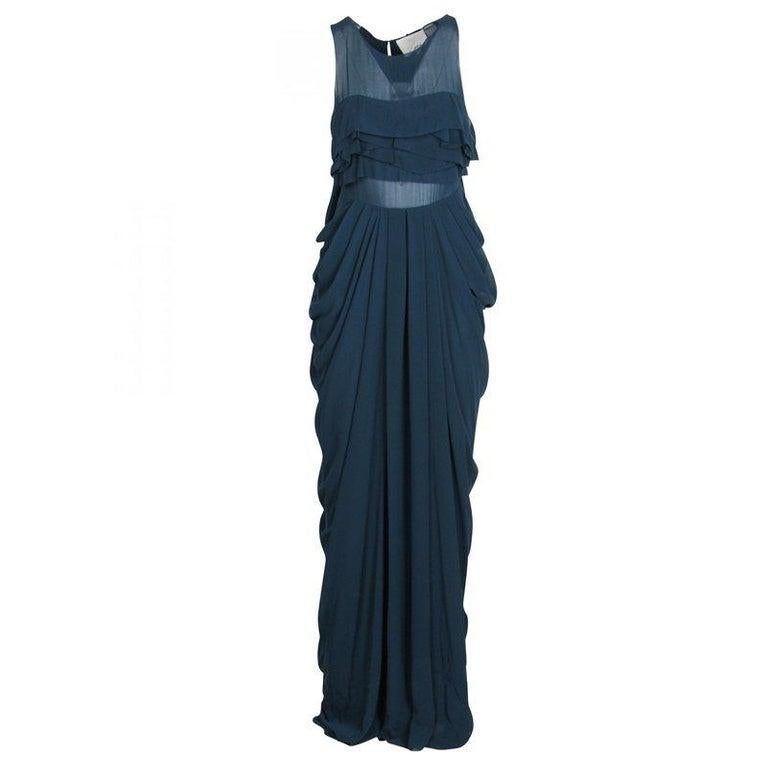 Black 3.1 Phillip Lim Blue Chiffon Draped Cowl Detail Sleeveless Maxi Dress S