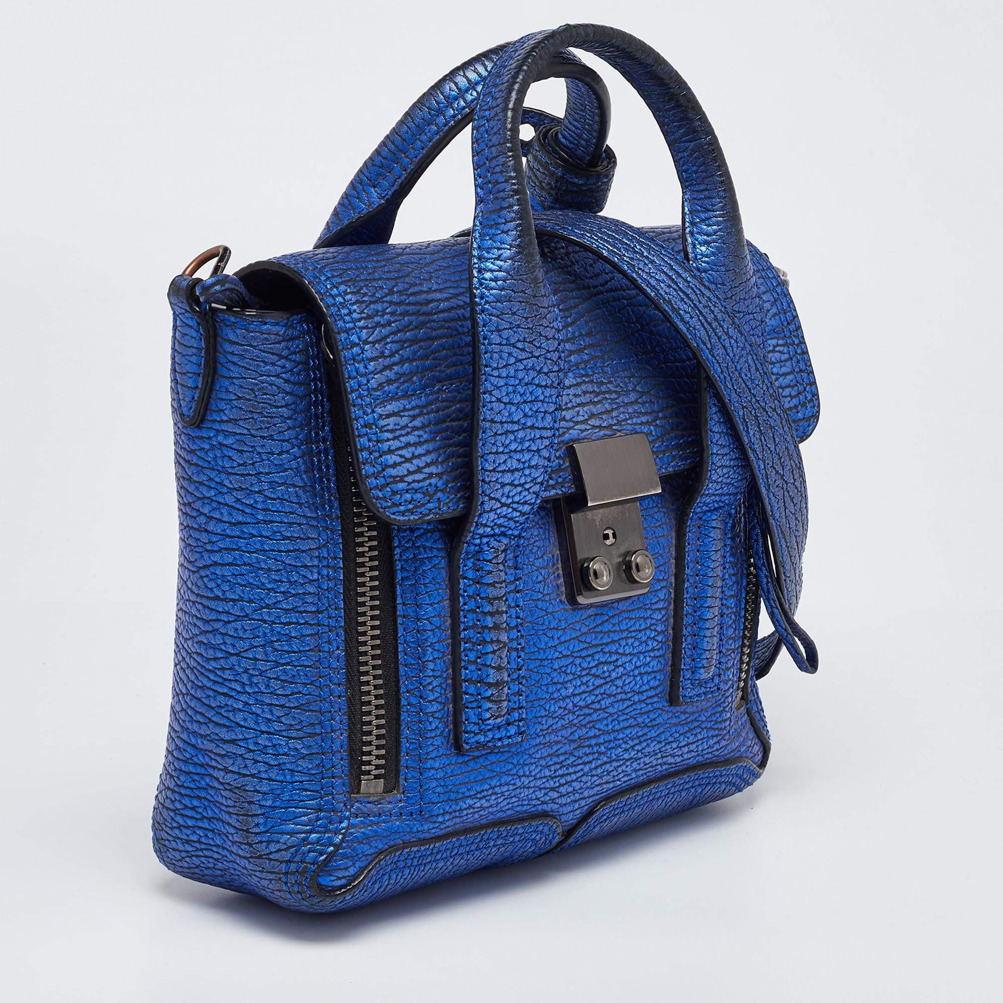 3.1 Phillip Lim Blue Leather Mini Pashli Satchel In Fair Condition For Sale In Dubai, Al Qouz 2