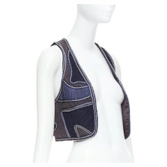 3.1 PHILLIP LIM blue silver dome studded silk lined patchwork vest US4 S