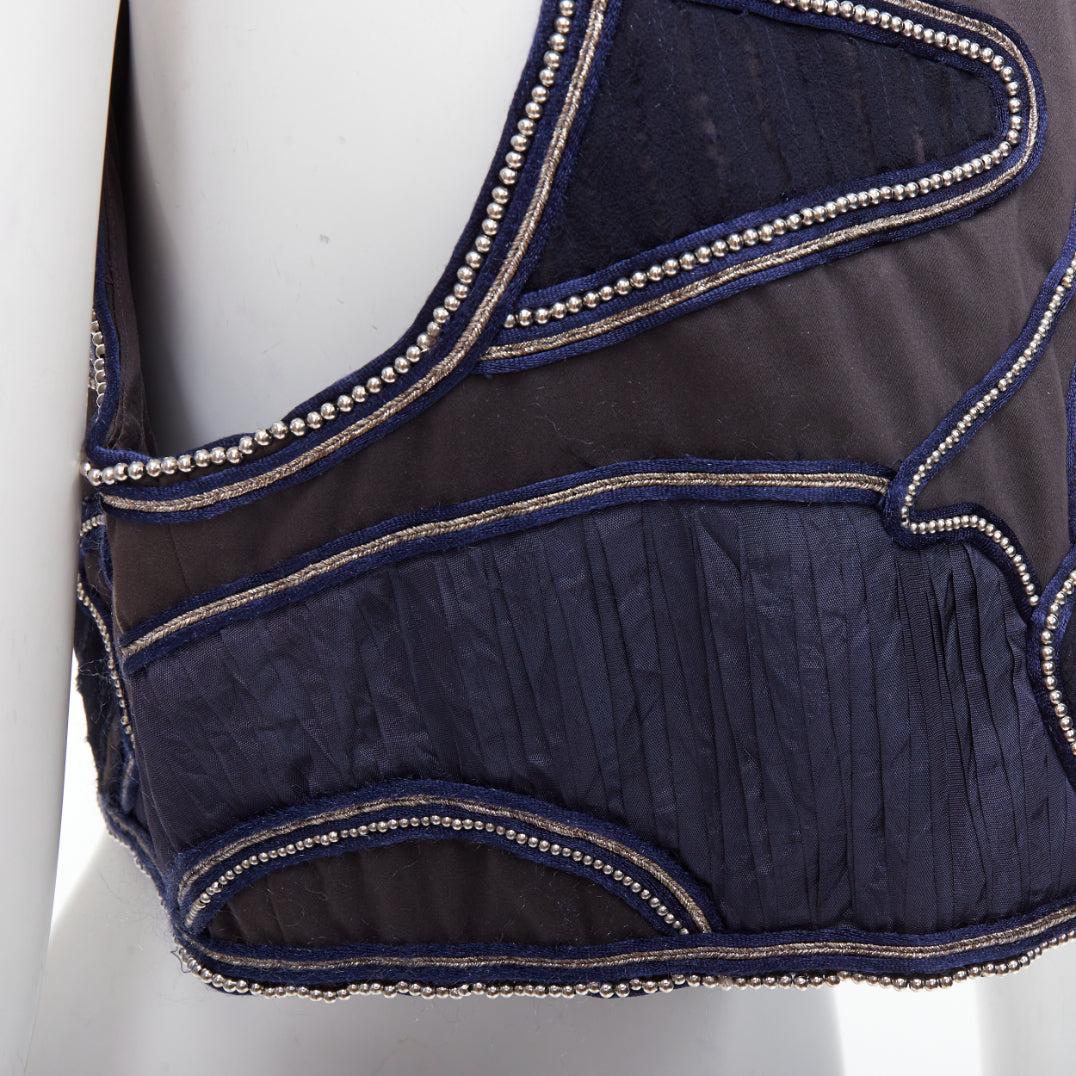 3.1 PHILLIP LIM blue silver dome studded silk lined patchwork vest US4 S For Sale 2