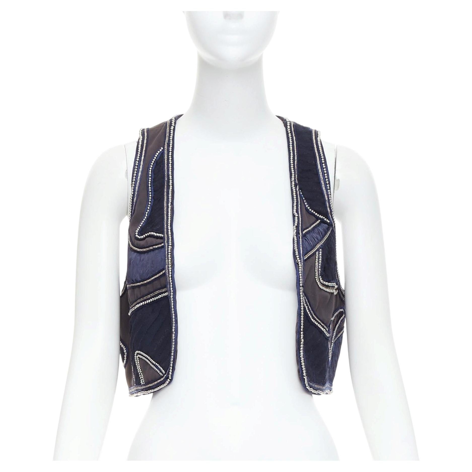 Pre-owned 3.1 Phillip Lim Blue Silver Dome Studded Silk Lined Patchwork Vest Us4 S