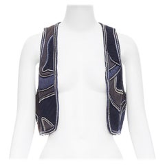 3.1 Phillip Lim gilet patchwork en soie doublée US4 S avec dôme argenté bleu