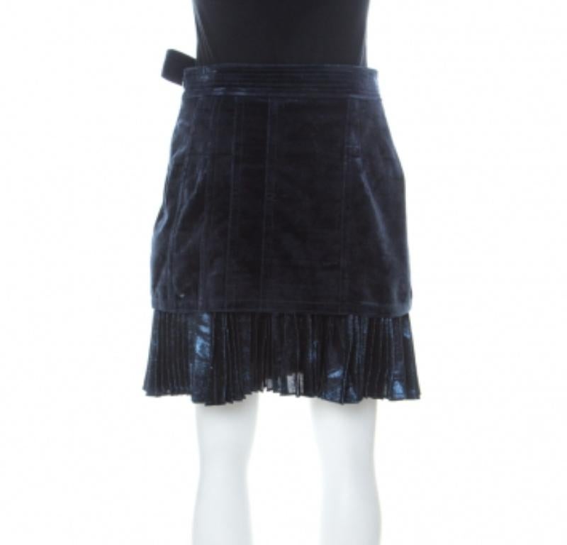 3.1 Phillip Lim Blauer Kurzer Rock aus Samt & Lurex mit plissiertem Saum S Damen im Angebot