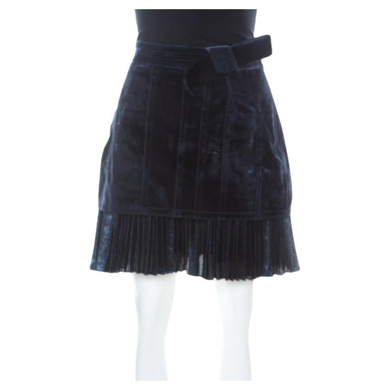 3.1 Phillip Lim Blauer Kurzer Rock aus Samt & Lurex mit plissiertem Saum S im Angebot