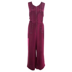 3.1 Phillip Lim Burgundy Embellished Silk Crepe Wide Leg Jumpsuit M