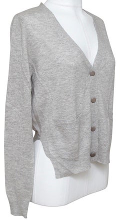 3.1 PHILLIP LIM Cardigan Sweater Knit Grey V-Neck Long Sleeve Silk Cashmere M