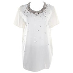 3.1 Phillip Lim Cream Cotton and Silk Crystal Embellished High Low Top S